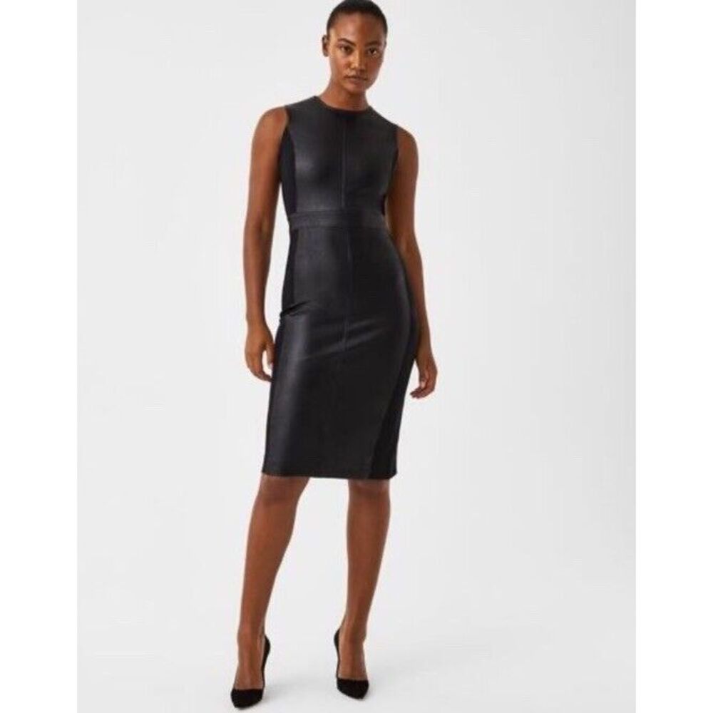 Faux Leather Black Sleeveless Dress